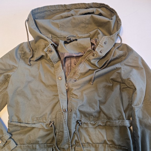 Forever 21 Mid Length Full Zip Jacket w/ Hood Olive Army Green Adult Womens Sz L - Picture 2 of 13